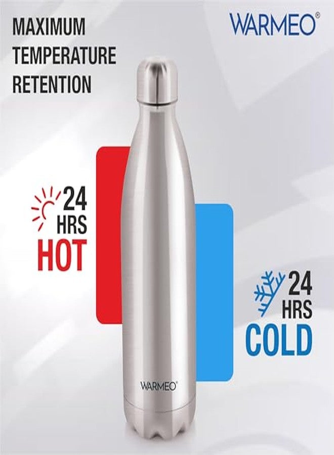 WARMEO زجاجة مياه WARMEO Oscar 1000 مصنوعة من الفولاذ المقاوم للصدأ 304 عالي الجودة، سعة 1 لتر، تحافظ على الماء ساخنًا وباردًا لمدة 24 ساعة، غطاء مانع للتسرب، معتمدة من ISI، معزولة بتفريغ الهواء، مناسبة للمكاتب والصالات الرياضية والمدارس، لون فضي - Image 4